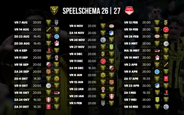 Definitieve speelschema VVV-Venlo voor seizoen 2026-2027